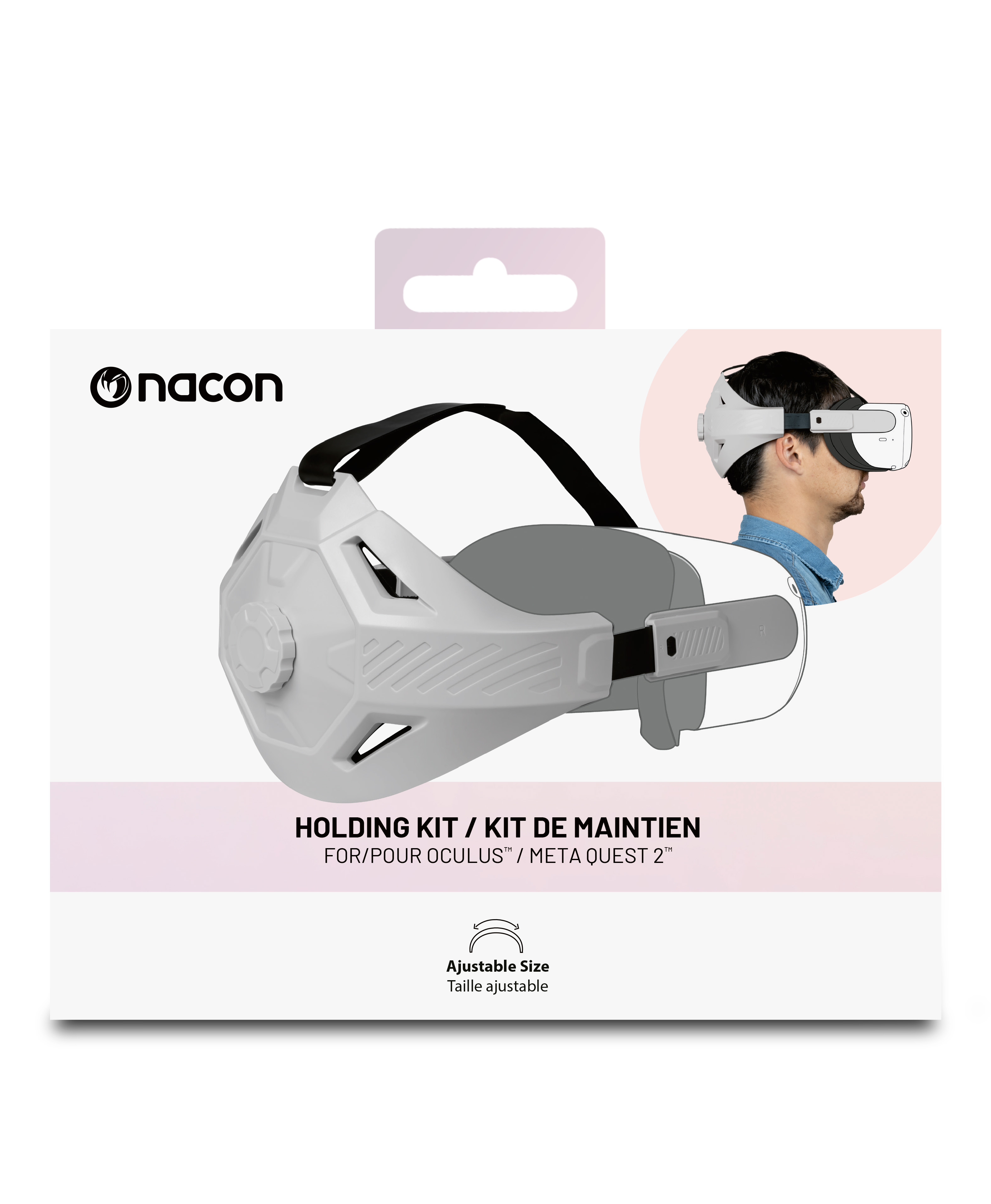 Kit de auriculares VR en una caja. Incluye los auriculares y una persona usándolos.