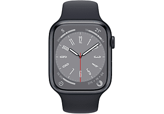 APPLE Watch Series 8 (GPS + Cellular) 45 mm Smartwatch Aluminium Fluorelastomer, 140 - 220 mm, Armband: Mitternacht, Gehäuse: Mitternacht