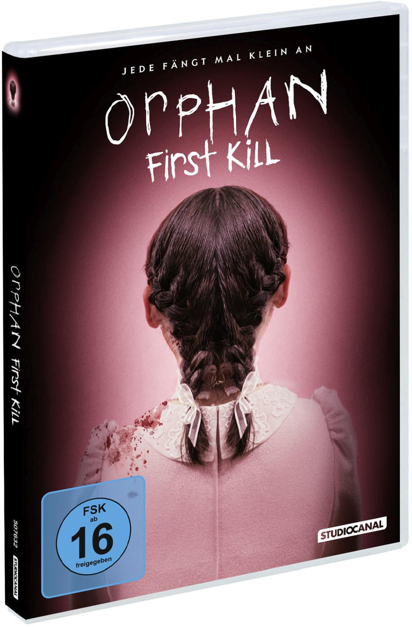 DVD-Cover von 'Orphan: First Kill' mit Mädchen und Blut.