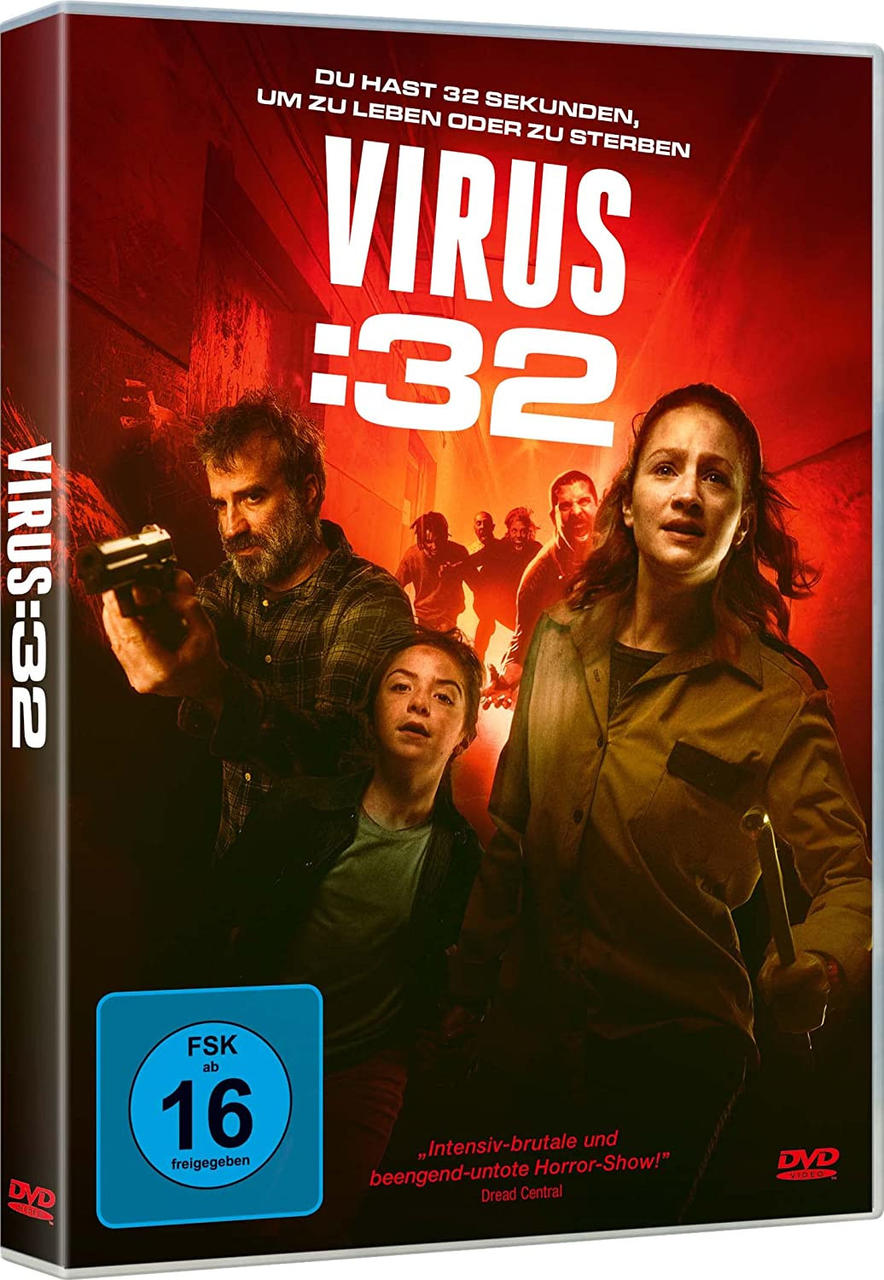 Virus :32 DVD-Cover. Das Cover zeigt Filmfiguren mit rotem Hintergrund.