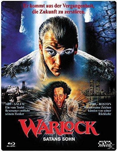 Filmplakat für Warlock: Satans Sohn, mit zwei Gesichtern und Text.
