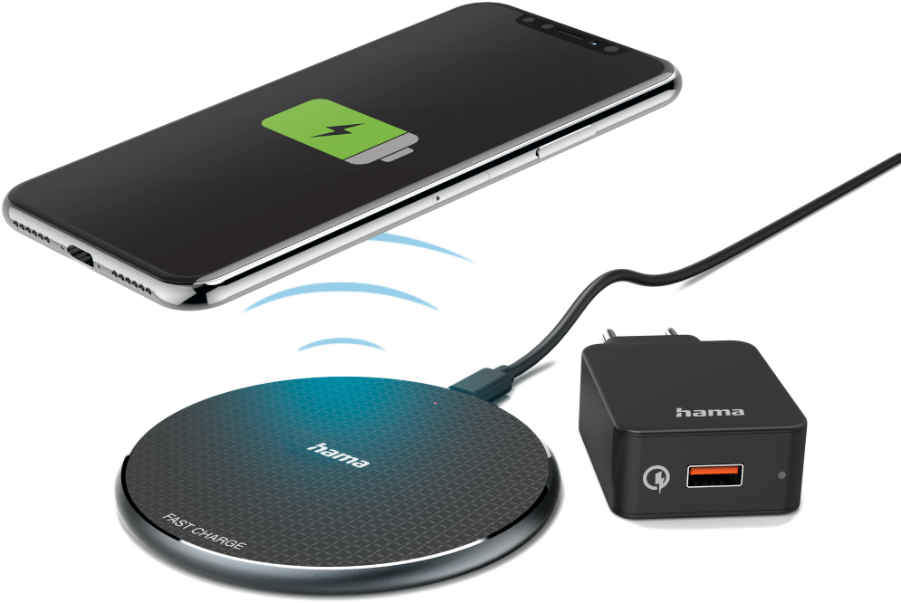 HAMA FIC E3 "QI-FC10" vezeték nélküli töltő, QC 3.0, 10W,fekete (201688)