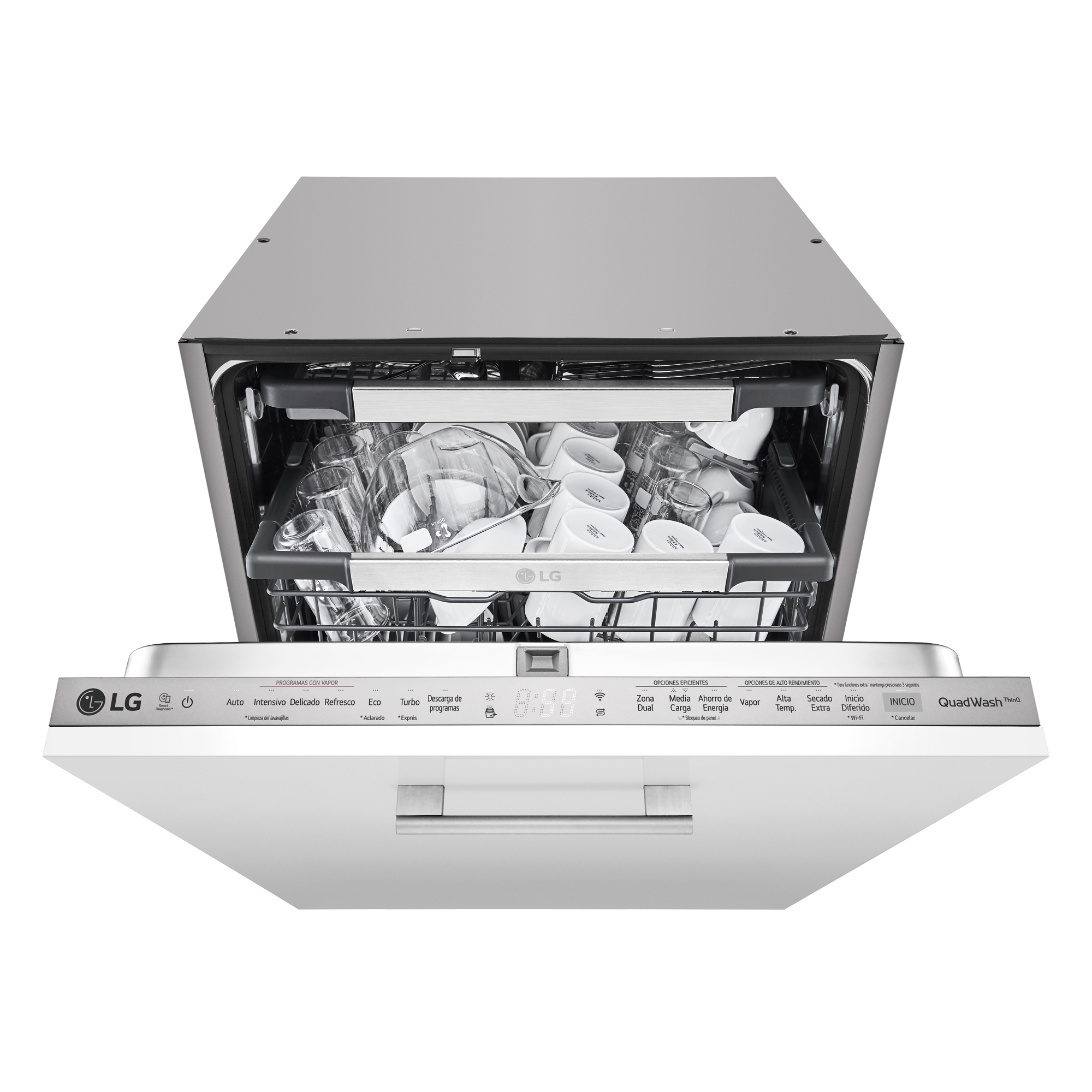 Lavavajillas - LG DB425TXS, Integrable, 14 servicios, 10 programas, 59.8cm, QuadWash™, TrueSteam™, ThinQ™,Inox