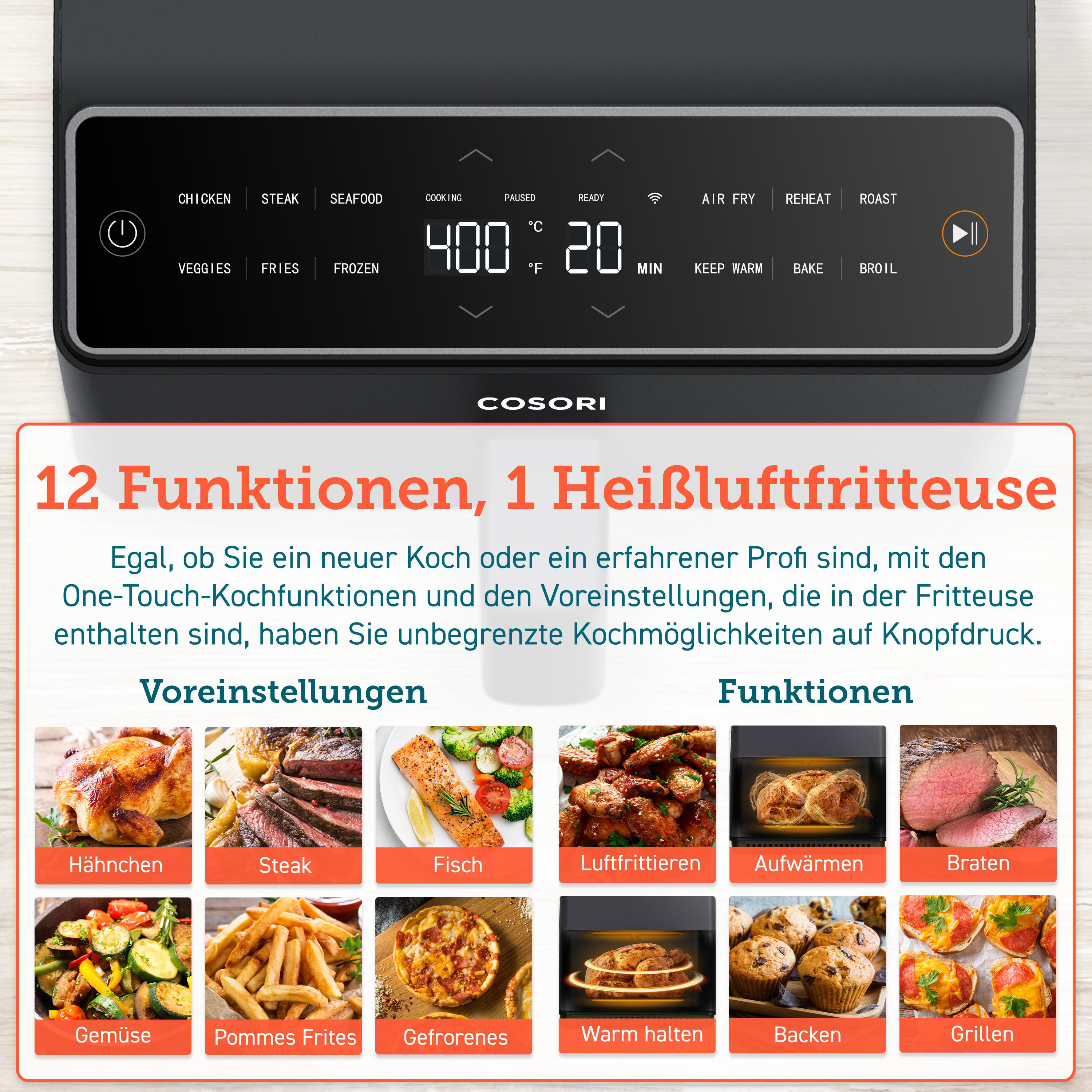 COSORI CAF-P583S-KEUR Heißluftfritteuse 1700 Watt Dunkelgrau