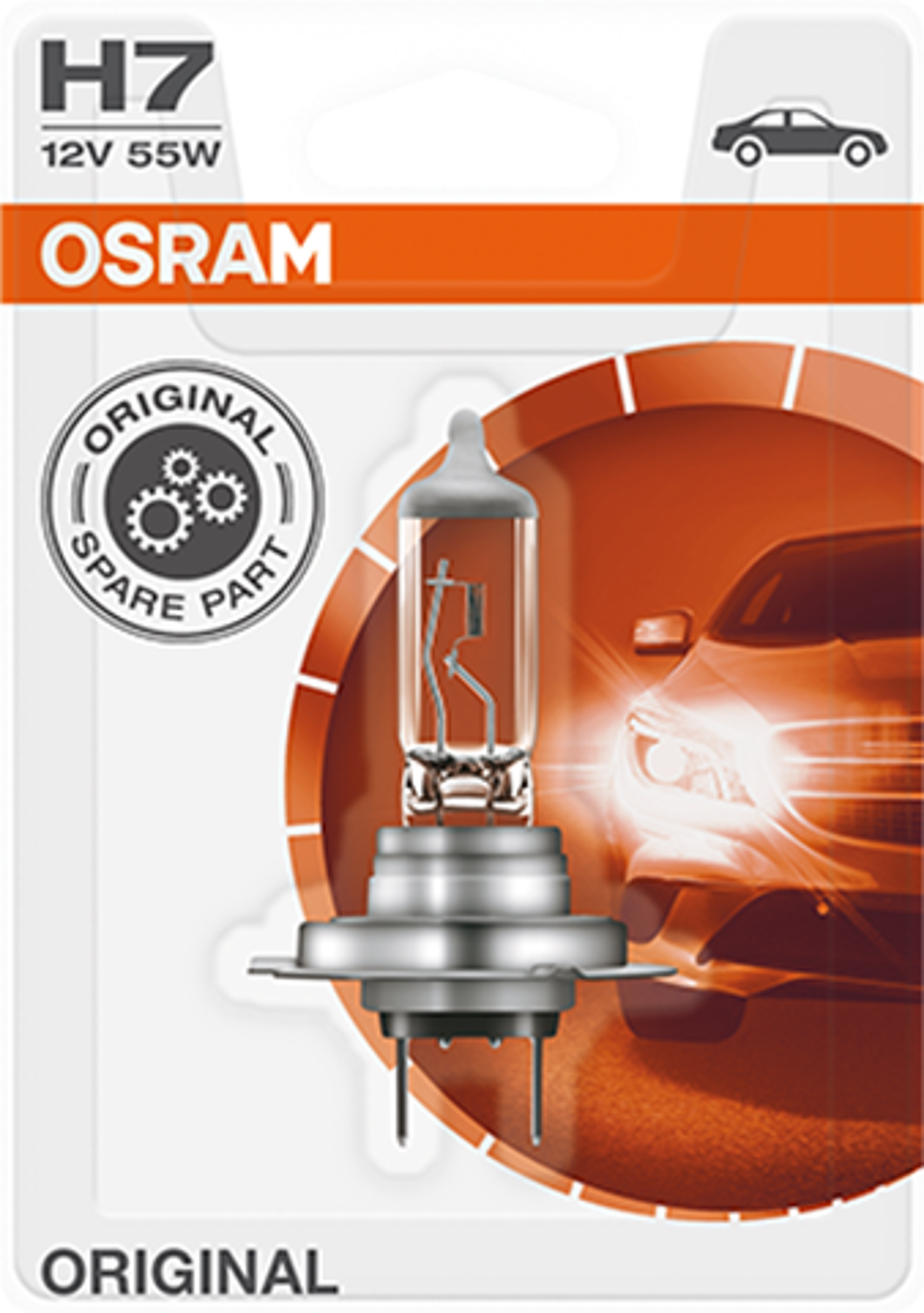 Osram H7 autó fényszóró izzó csomag, rajta autó képpel.