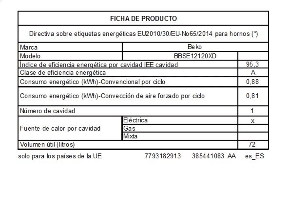 Descuento del día  Beko BBSE12120XD conjunto horno multifuncion inox +  placa vitro 3f clase a bse22120x