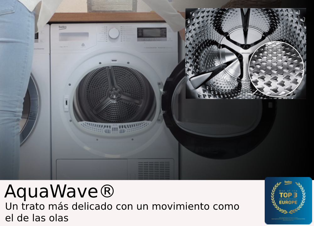 Una lavadora con la puerta abierta. El interior es visible.