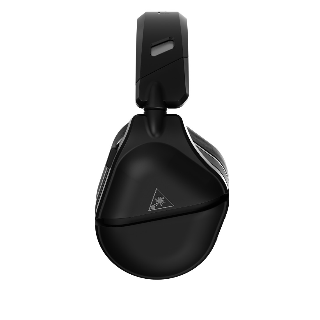 Schwarzes Gaming-Headset mit weißem Logo. Ohrmuscheln sind abgewinkelt, der Kopfbügel sichtbar.