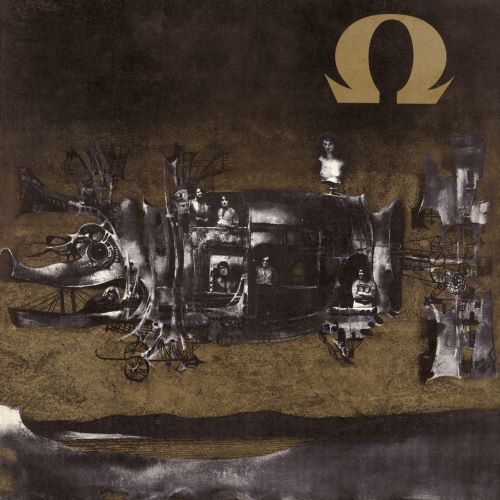 Az Omega együttes albumborítója egyedi dizájnnal, egy járművel emberekkel benne és az Omega logóval.