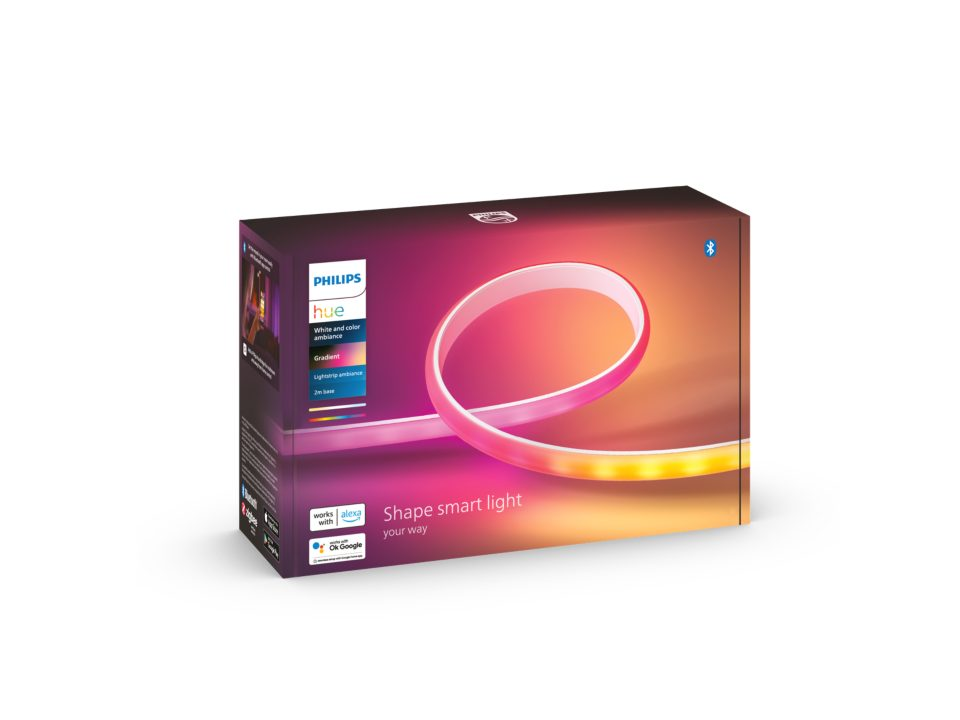 Philips Hue akıllı ışık kutusu. Kutu siyahtır ve kavisli bir ışık tasarımına sahiptir.