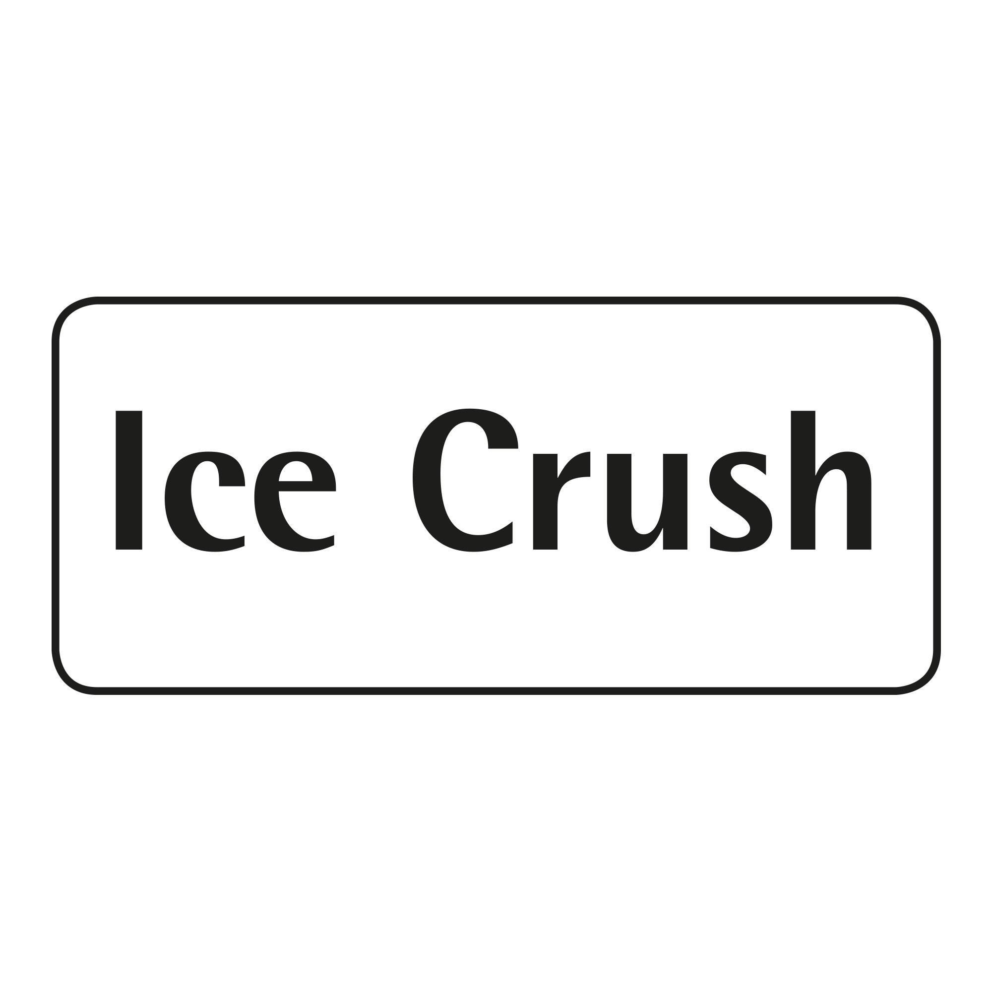Weißes Rechteck mit schwarzem Rand und Text: Ice Crush.