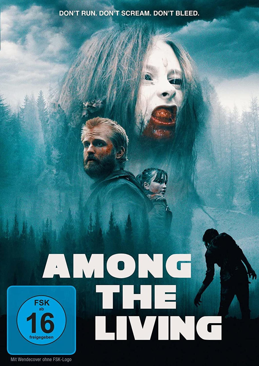 Filmposter: Among the Living. Figuren in einem Wald, gruseliges Gesicht.