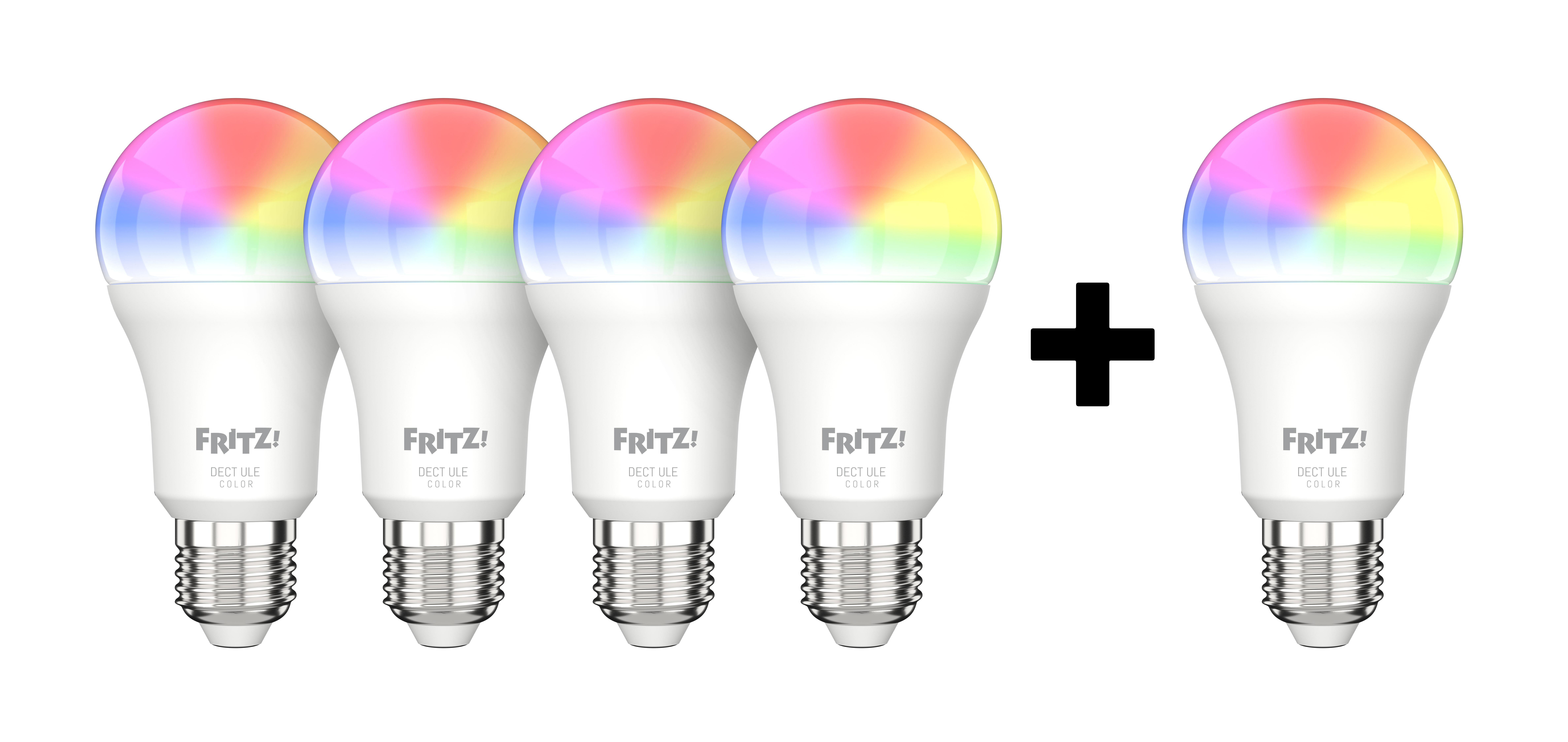 AVM FRITZ!DECT 500 mehrfarbige Lampe mit smarter Steuerung 5er Pack LED Glühbirne Mehrfarbig