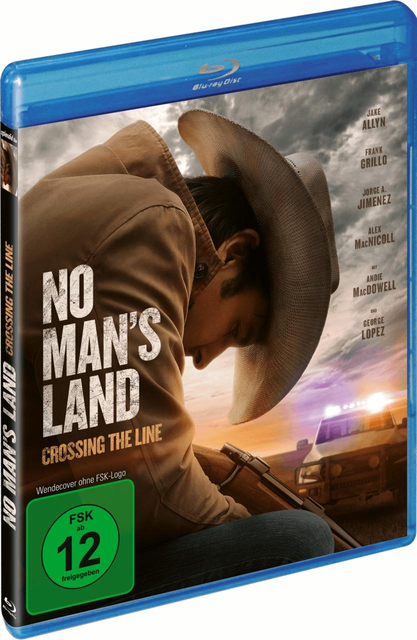 Blu-ray-Hülle für „No Man's Land“, zeigt einen Mann mit Gewehr und ein Auto im Hintergrund.