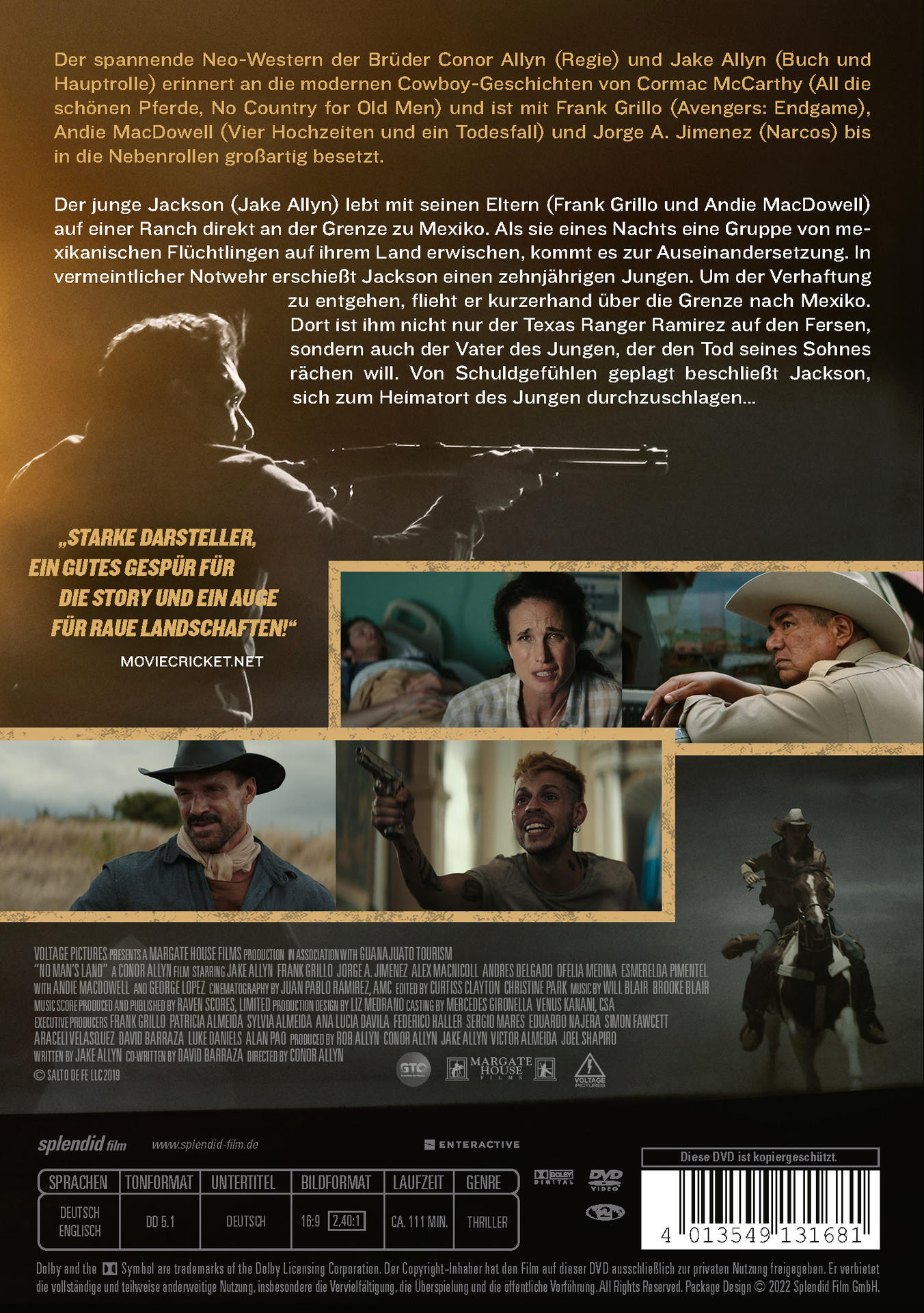 Filmposter, deutscher Text, Bilder von Schauspielern, Szenen und einem Cowboy auf einem Pferd.