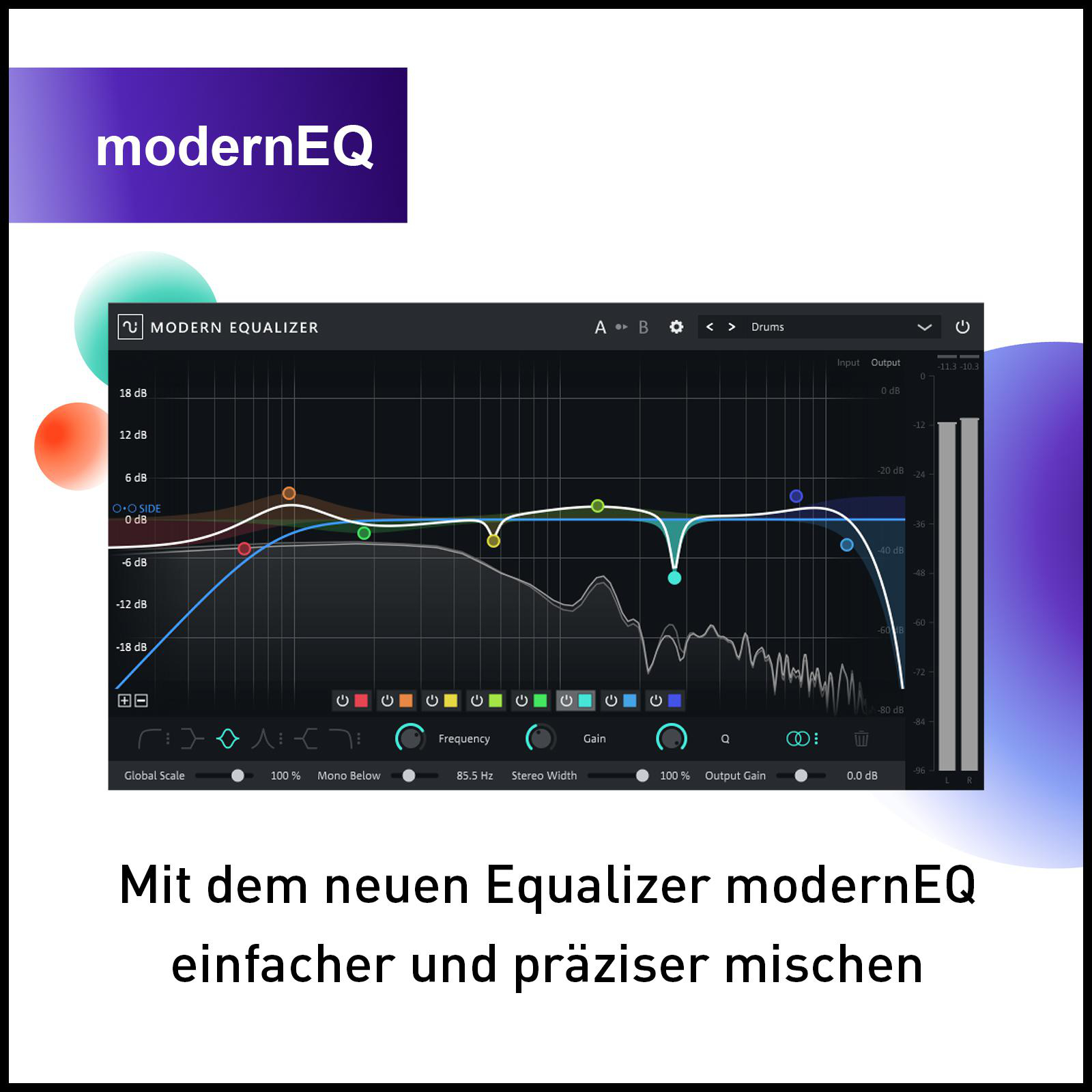 Musik-Equalizer-Oberfläche auf dem Bildschirm, mit Wellenform und Bedienelementen.
