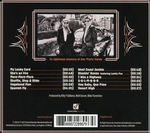 Albumcover mit Bandmitgliedern, Titelliste und Gedenken an Joe 'Party' Hardy.