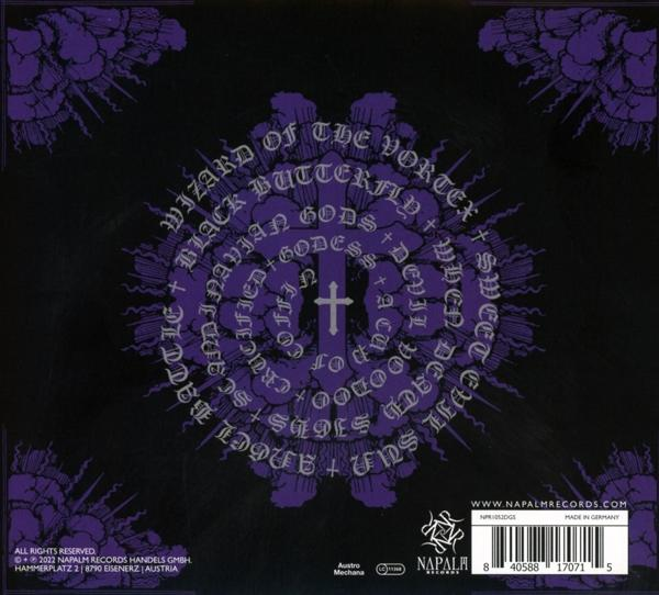 Albumcover mit Kreuz, lila Design und Text, auf dunklem Hintergrund.