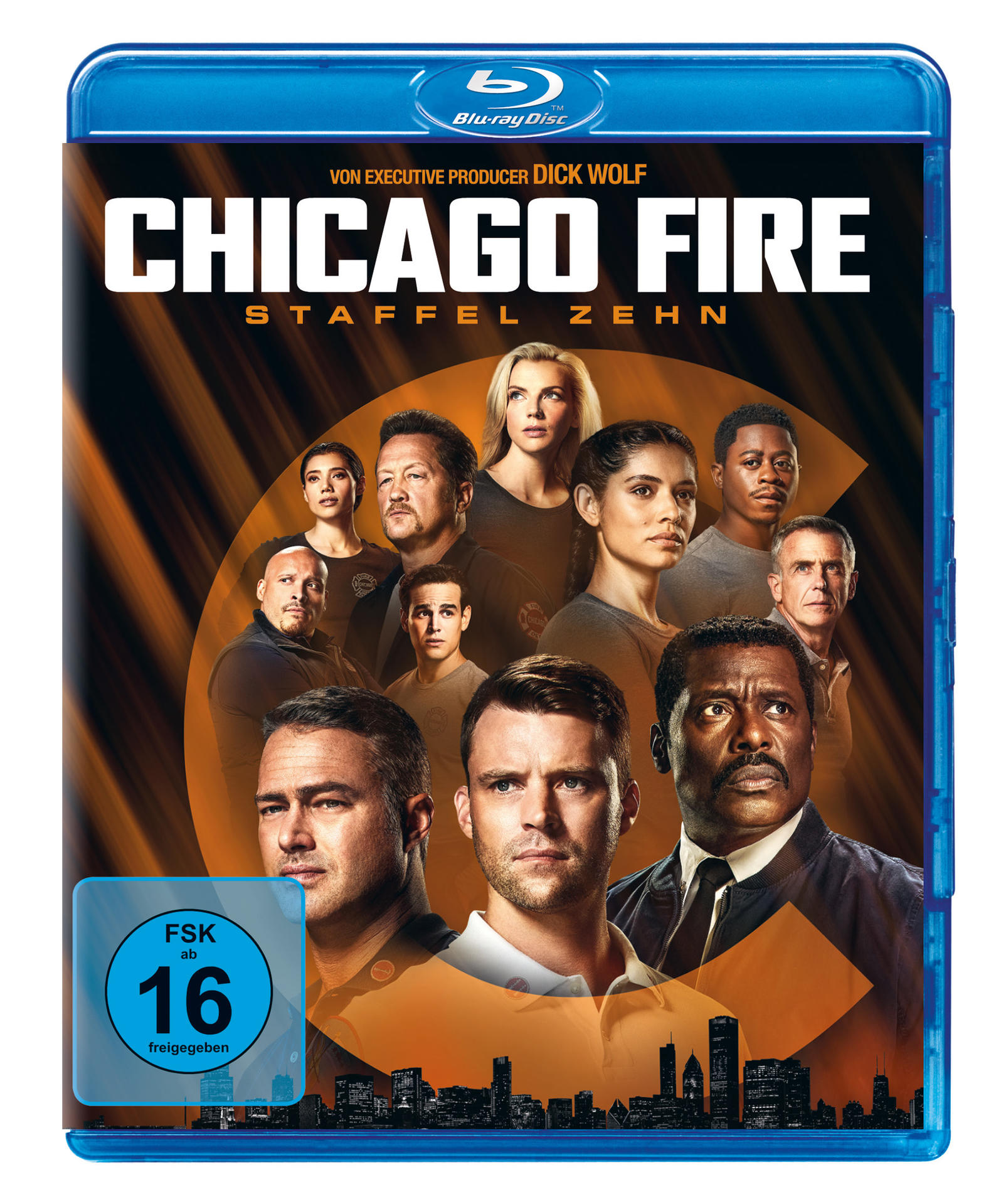 Blu-ray-Filmcover mit einer Gruppe von Leuten vor einem Gebäude. Chicago Fire.