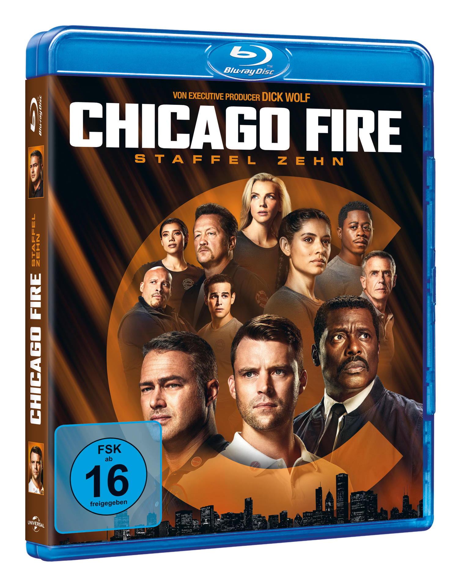 Blu-ray-Cover für 'Chicago Fire' Staffel 10, mit Schauspielern auf dem Cover.