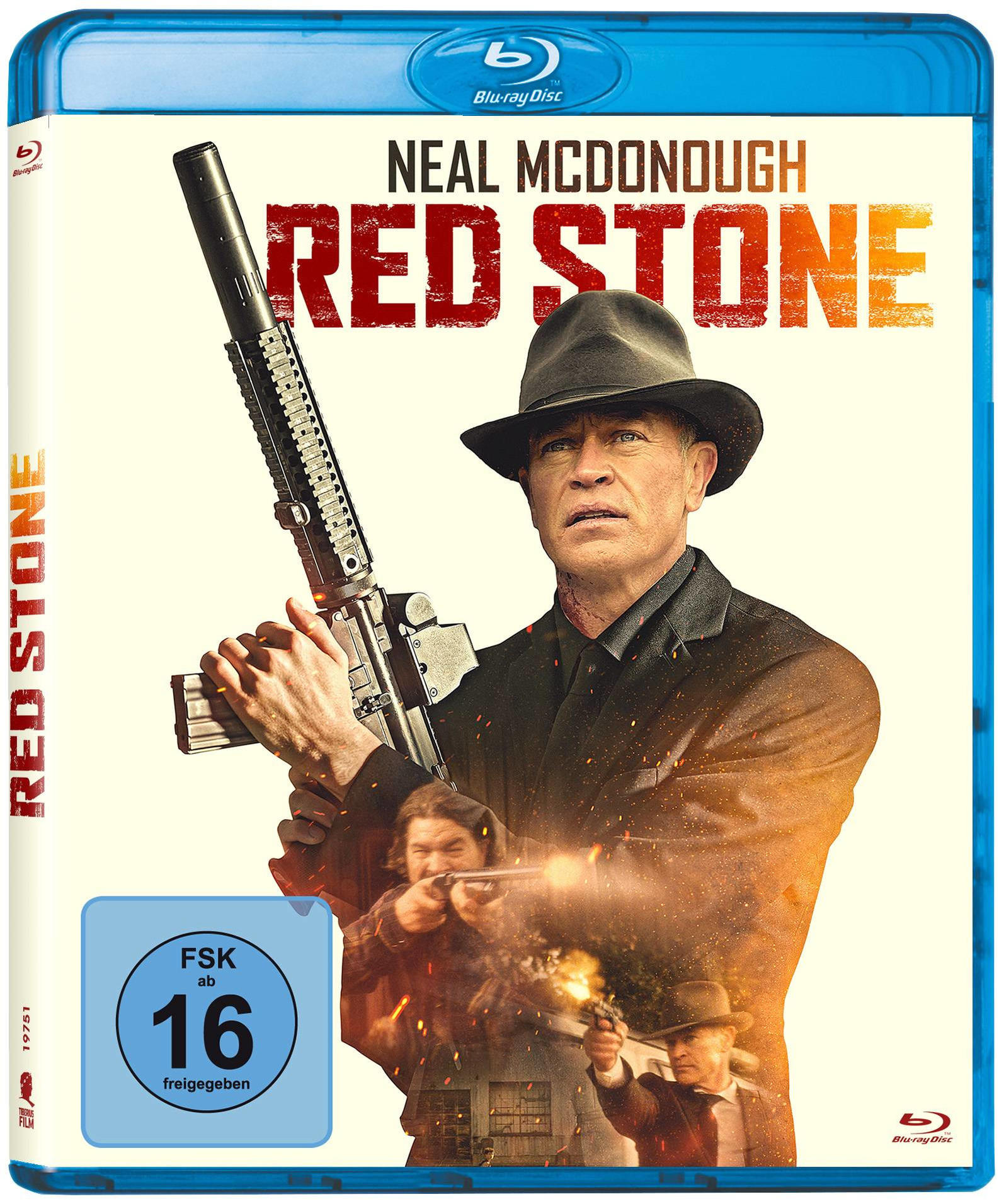 Blu-ray-Hülle für den Film Red Stone. Das Cover zeigt einen Mann mit einer Waffe.