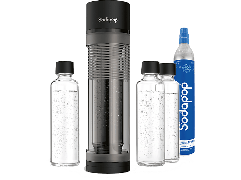 Sodapop Logan Wassersprudler mit 3 Flaschen, CO² Zylinder inklusive , Matt Schwarz