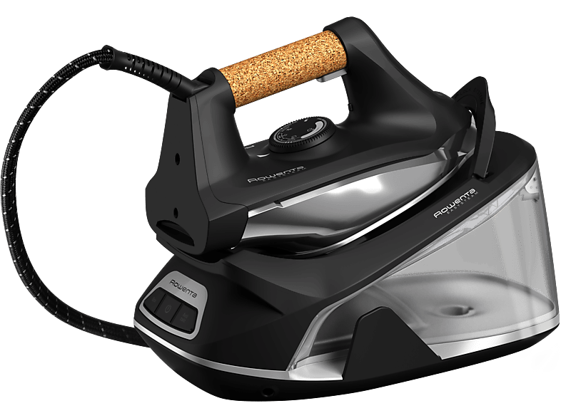 Centro de planchado - Rowenta Easy Steam VR7361F0, 2400W, 5.9 bar, 1.4 L, 280 g/min, Suela Airglide, Función vapor vertical, Eco, Negro y aluminio