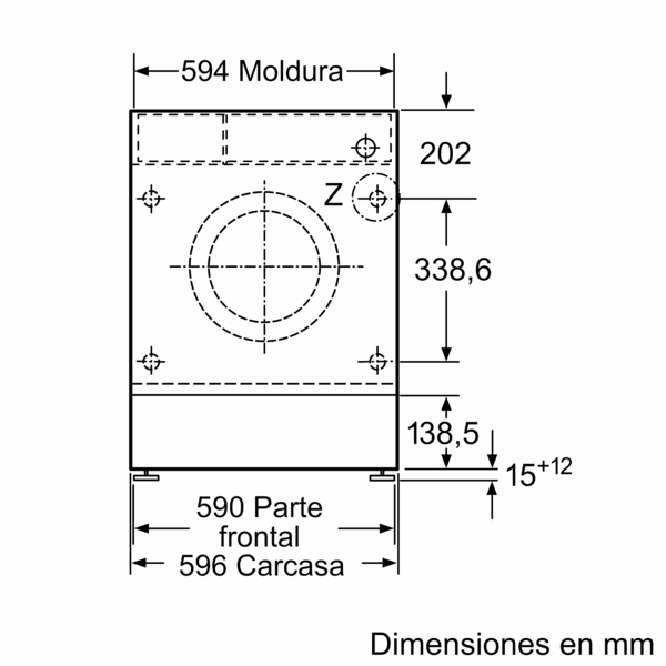 Diagrama del panel trasero de una lavadora.