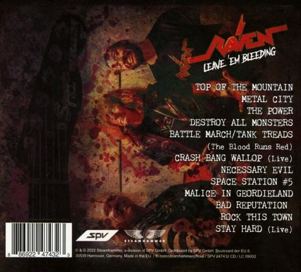 Albumcover mit Bandnamen, Albumtitel, Titelliste und blutbespritzten Bildern.