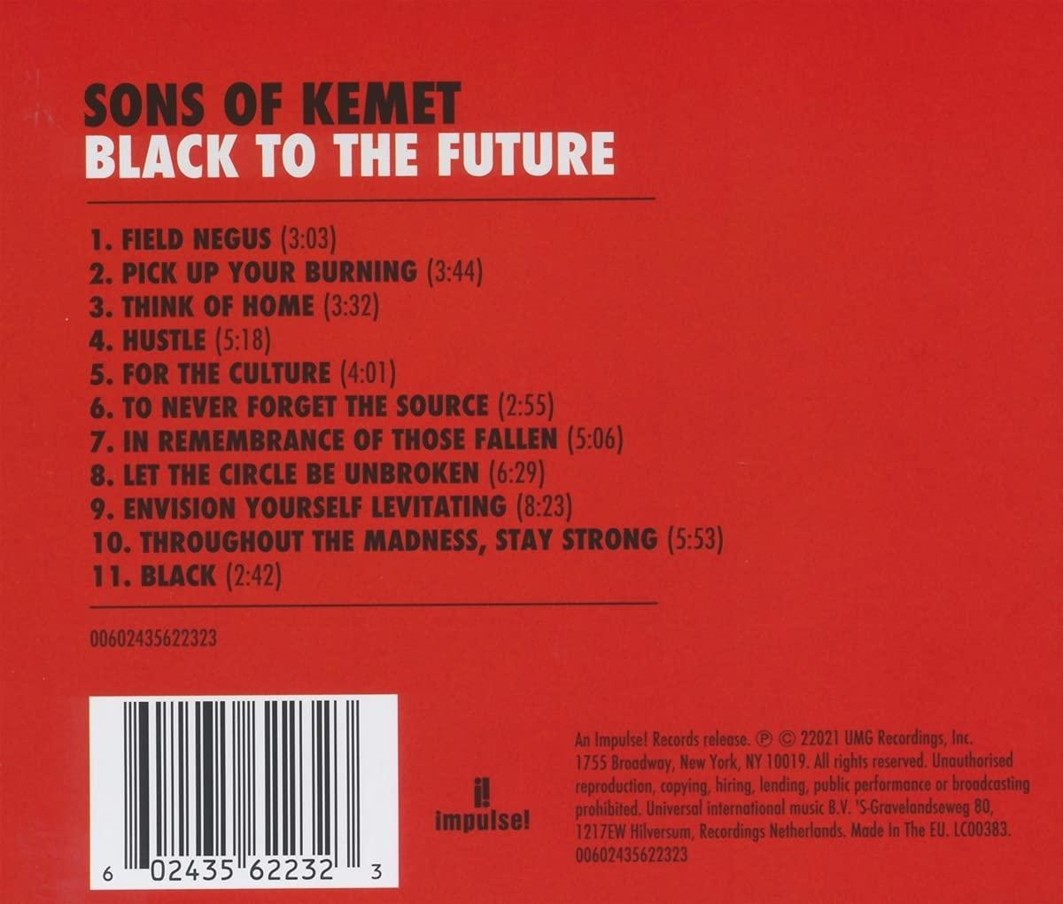 Albumcover für Sons of Kemet, Black to the Future, mit Titelliste und Albuminformationen.