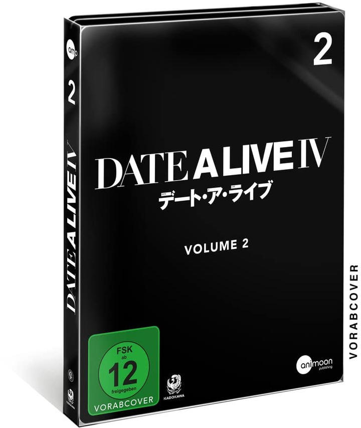 Eine DVD-Box, schwarze Farbe, mit japanischem Text auf der Vorderseite. Der Titel lautet "Date A Live IV".