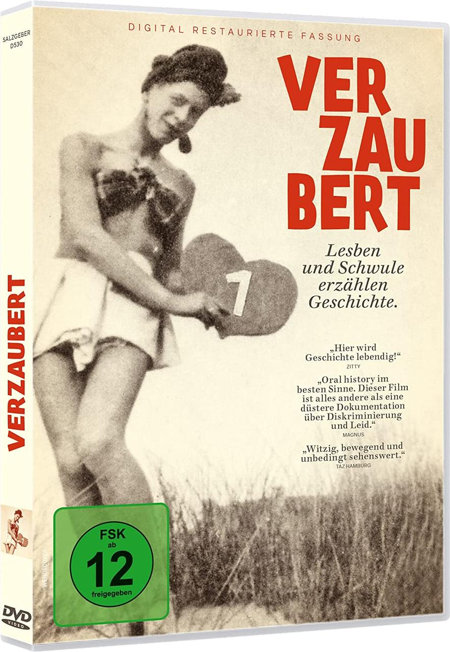 DVD-Cover mit dem Titel "Verzaubert" mit einem Vintage-Foto einer Frau, die ein Herz hält.