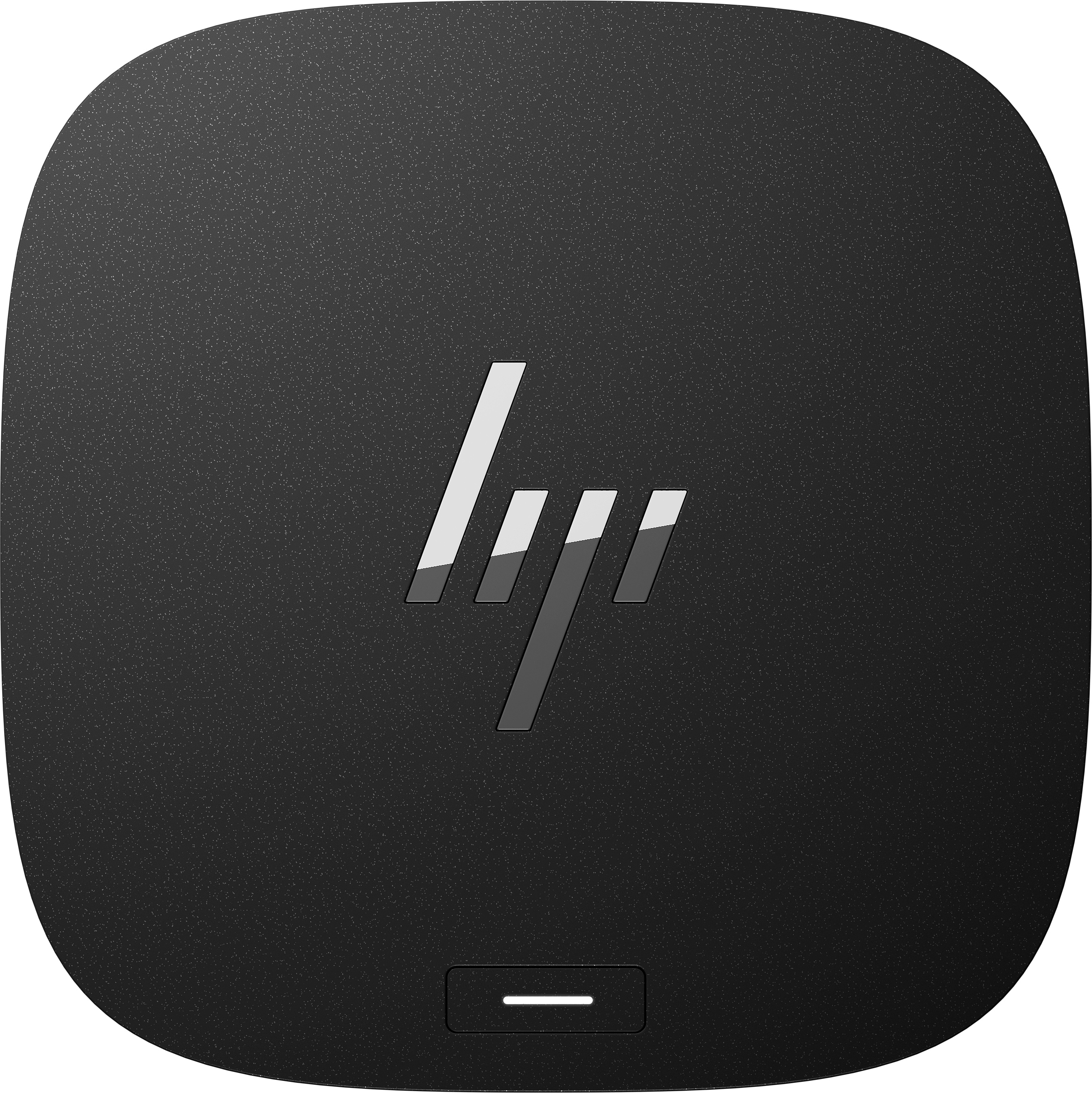Black, rounded square device with the HP logo.