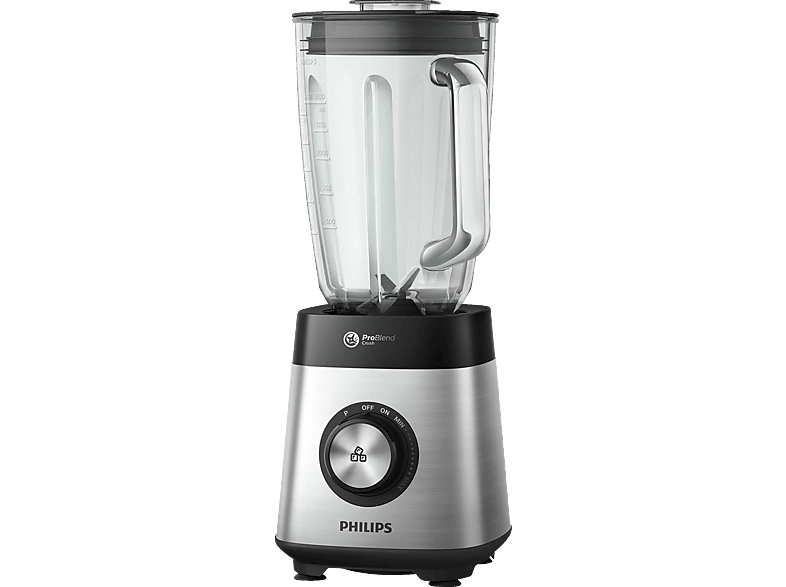 PHILIPS HR3573/90 Series 5000 Edelstahlklinge, variable Geschwindigkeit mit Impulsfunktion, Standmixer Edelstahl (1000 Watt, 2 Liter) | Standmixer