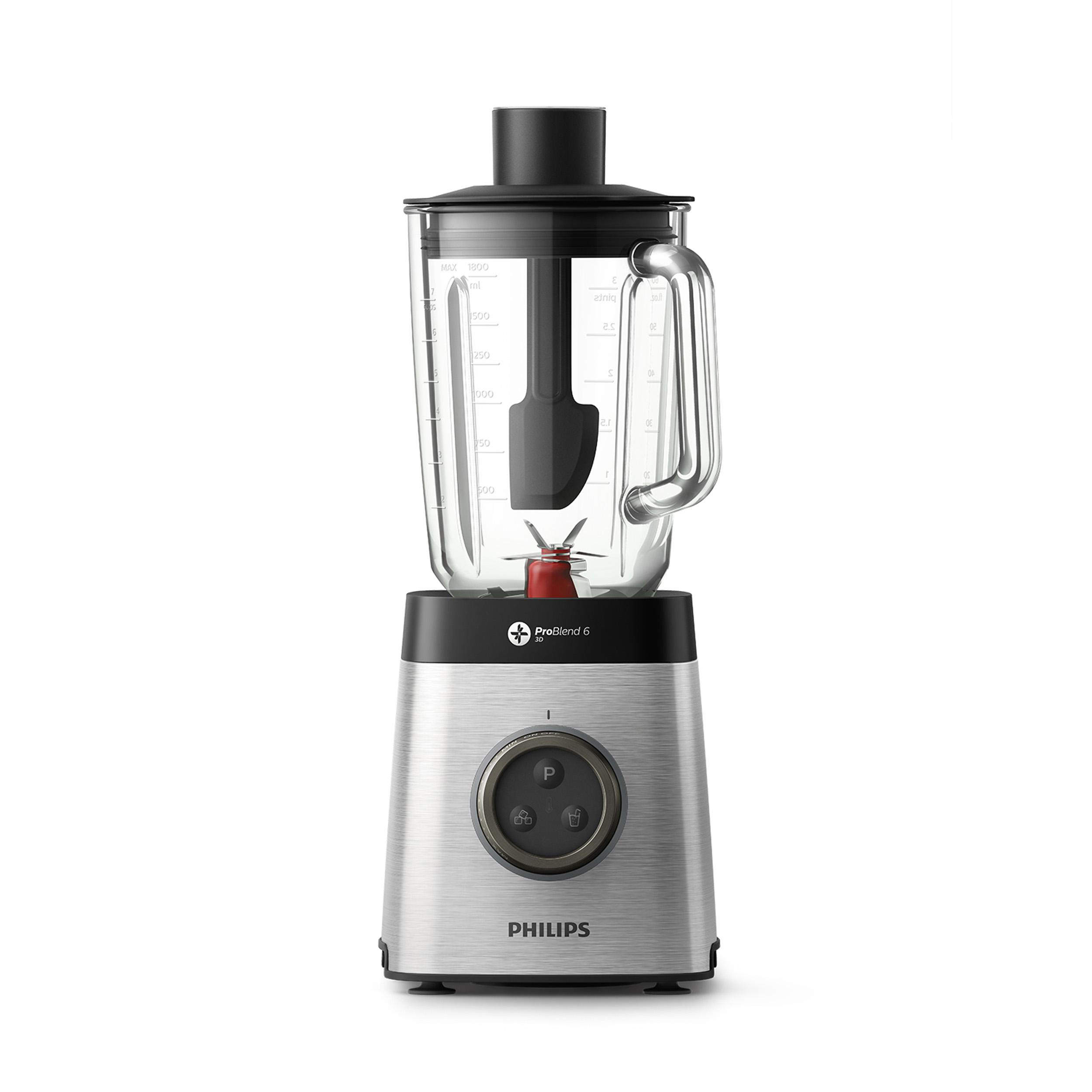 PHILIPS HR3655/00 Avance Collection Edelstahlklinge, variable Geschwindigkeit mit Impulsfunktion, Hochleistungsmixer Silber (1400 Watt, 1.8 l)