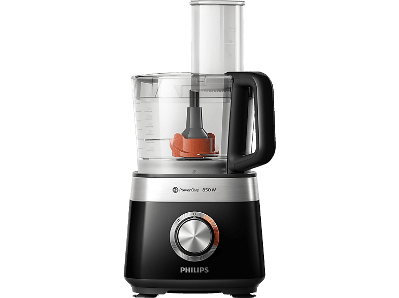 PHILIPS HR7510/10 Viva Collection 7 Zubehörteile, 3 Stufen, Kompaktküchenmaschine Schwarz (Rührschüsselkapazität: 2,1 l, 800 Watt)