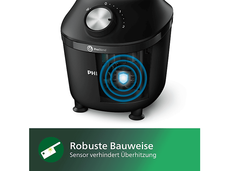 PHILIPS HR2291/41 3000 Series Edelstahlklinge, 2 Stufen mit Impulsfunktion, Standmixer Schwarz (600 Watt, l)