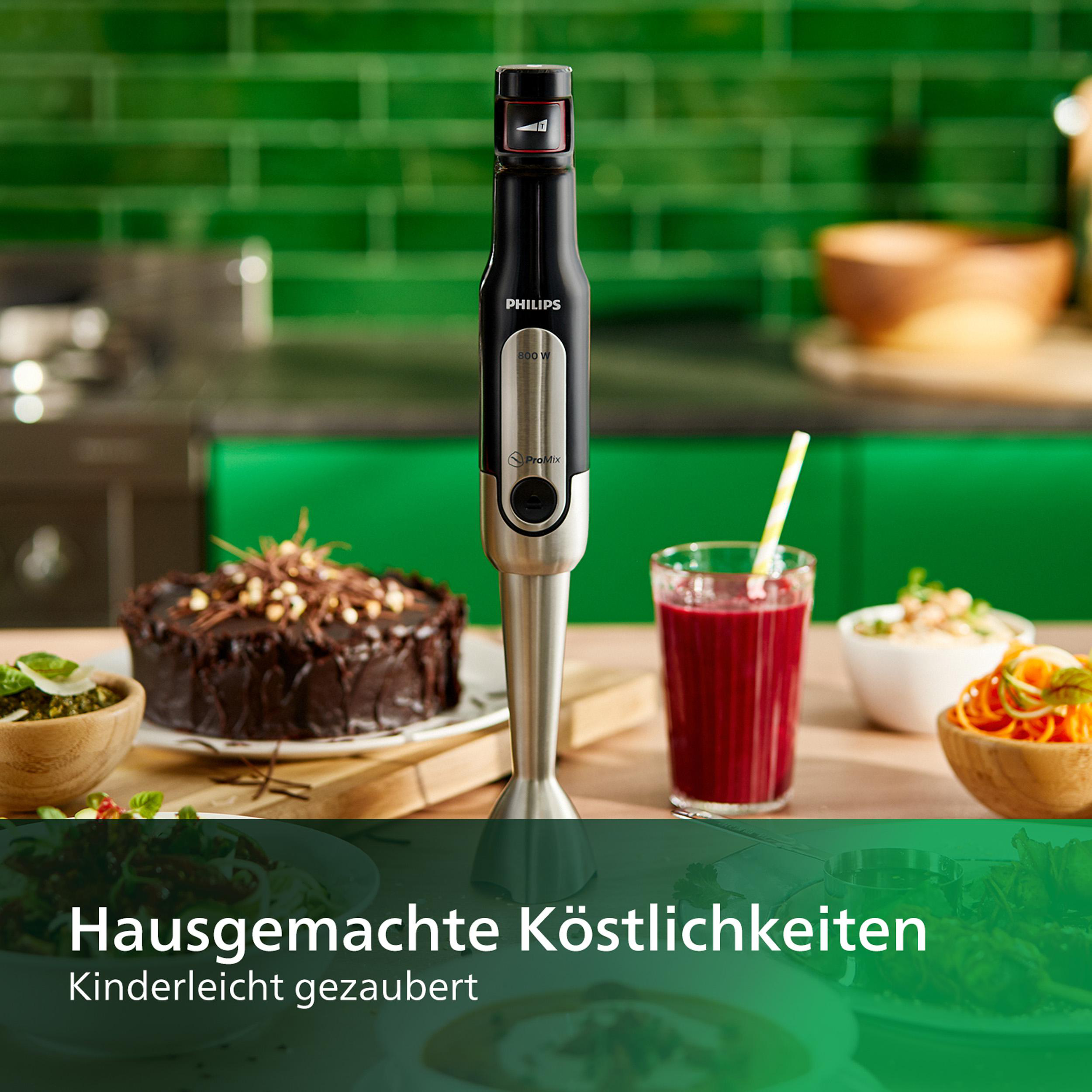 PHILIPS HR2650/90 ProMix Viva Collection Edelstahlklinge, variable Geschwindigkeit, Stabmixer Schwarz/Edelstahl (800 Watt, 0.7 Liter)