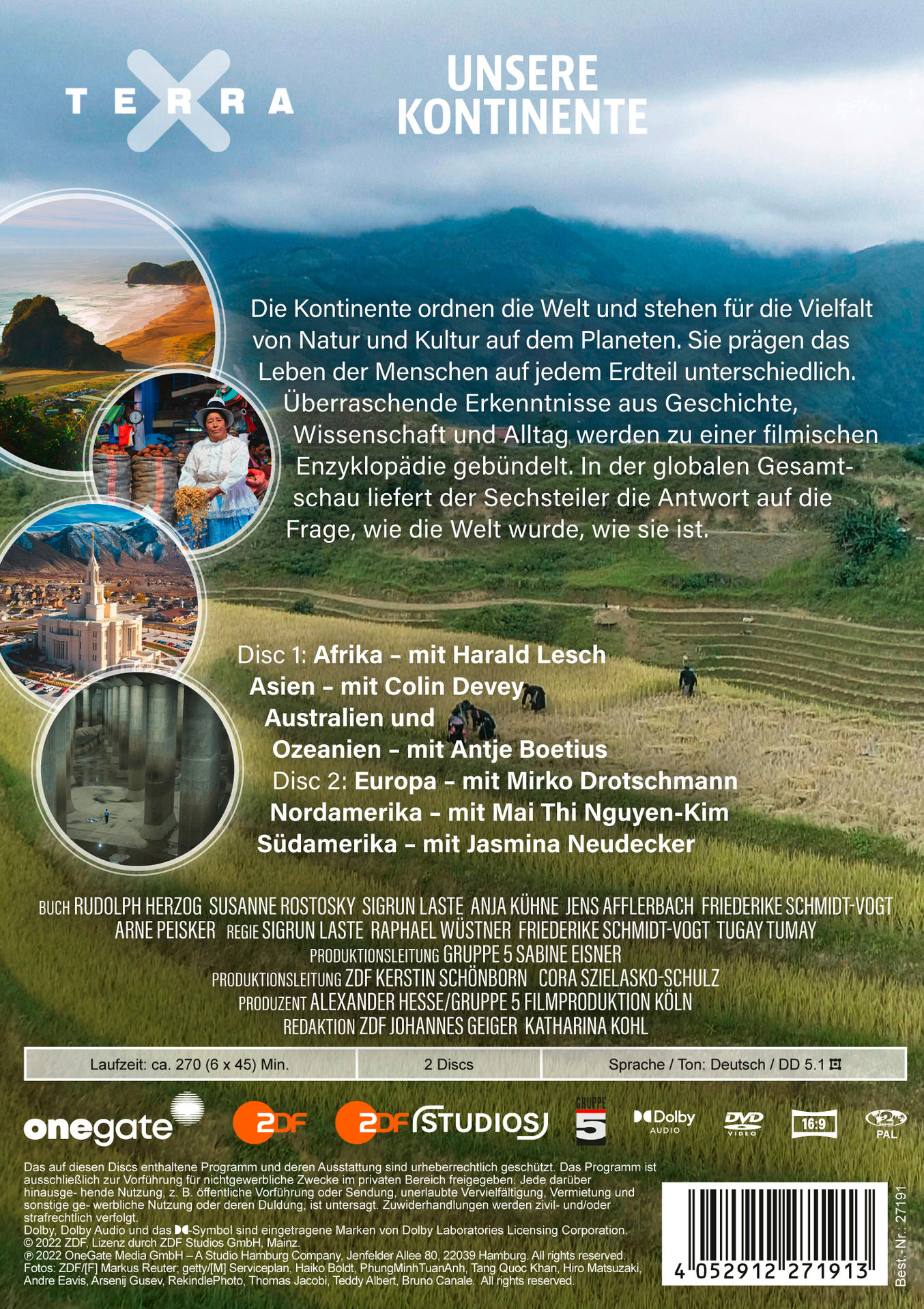 DVD-Cover, zeigt Kontinente und verschiedene Landschaften mit deutschem Text.
