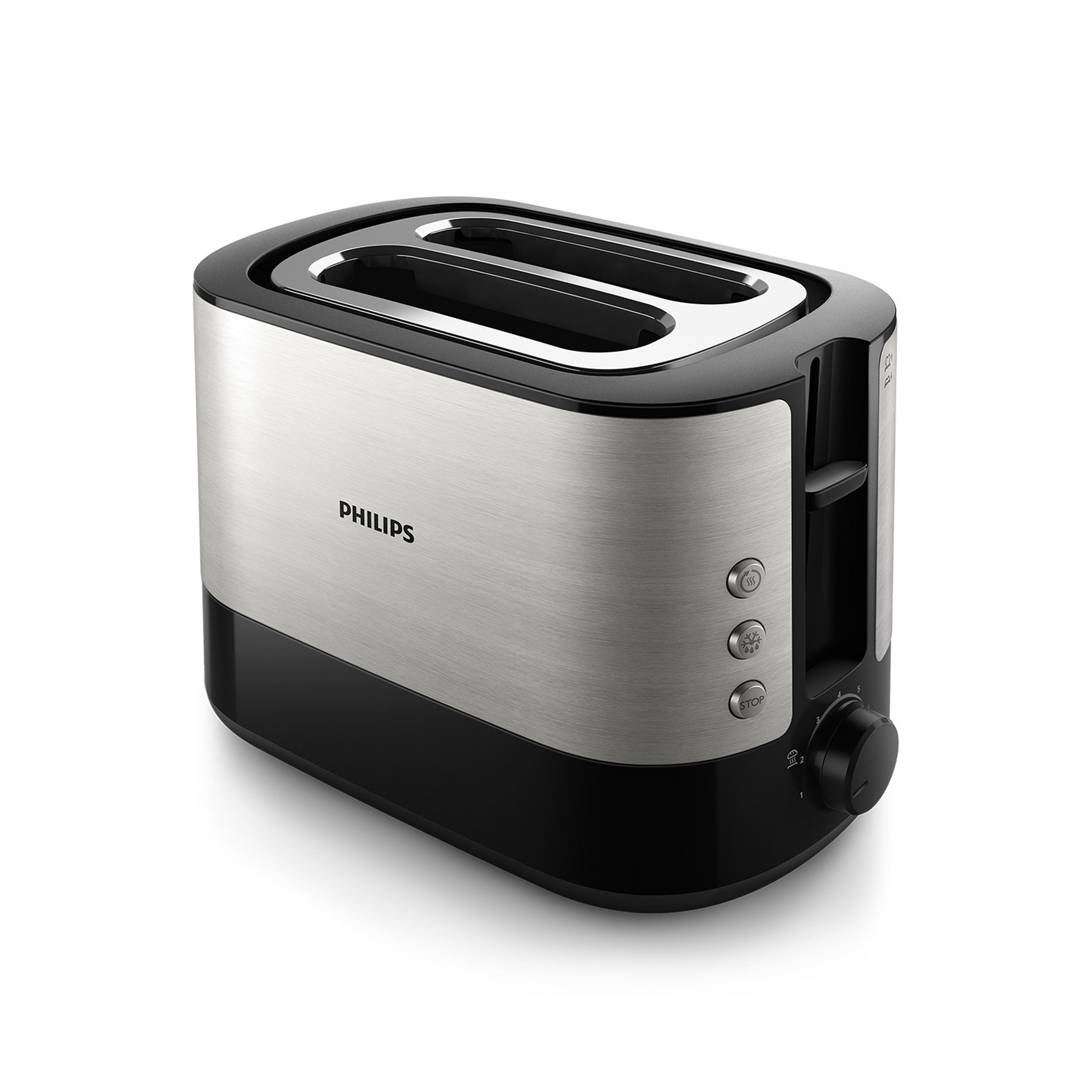 Silberner und schwarzer Philips Toaster.