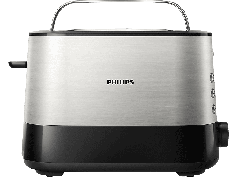 PHILIPS HD2637/90 Viva Collection 7 Stufen, Krümelschublade, Brötchenaufsatz Toaster Silber/Schwarz (1000 Watt, Schlitze: 2)