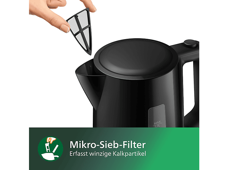 PHILIPS HD9318/20 Series 3000 1.7 Liter Wasserkocher, Schwarz