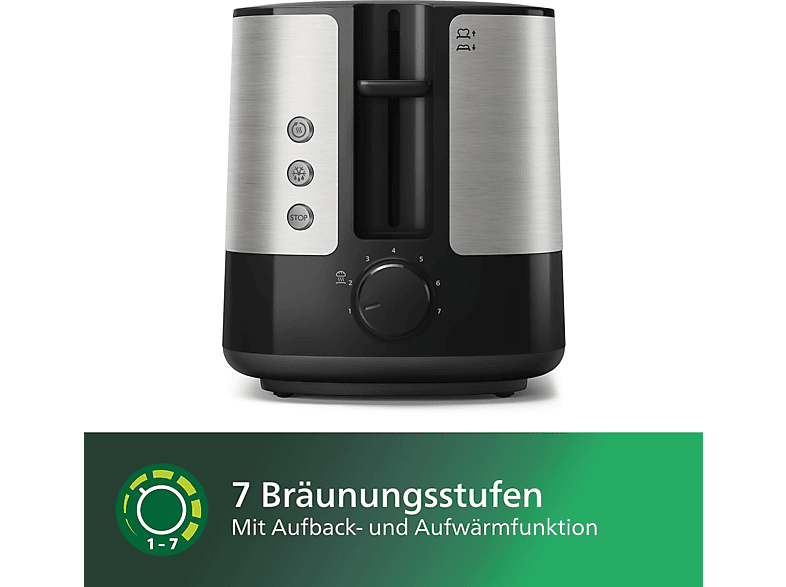 PHILIPS HD2637/90 Viva Collection 7 Stufen, Krümelschublade, Brötchenaufsatz Toaster Silber/Schwarz (1000 Watt, Schlitze: 2)