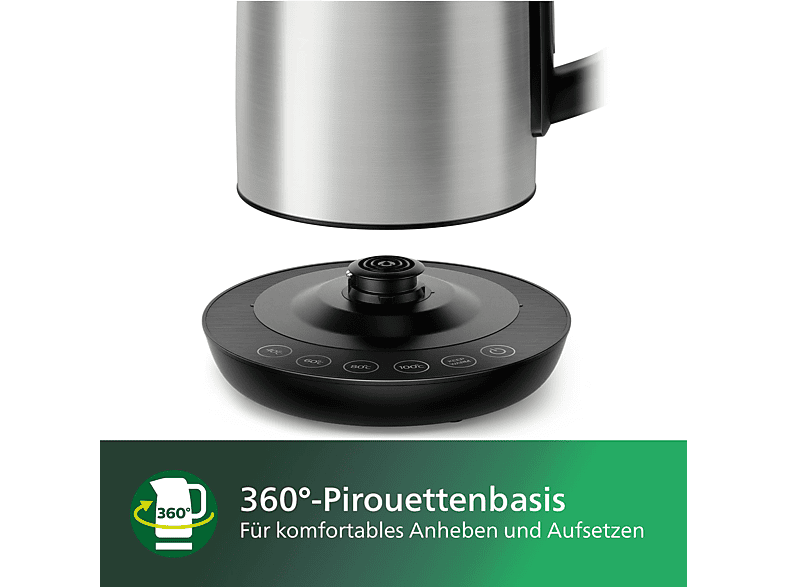 PHILIPS HD9359/90 Avance 1.7 Liter, Temperatursteuerung, Wasserkocher, Metall/Schwarz