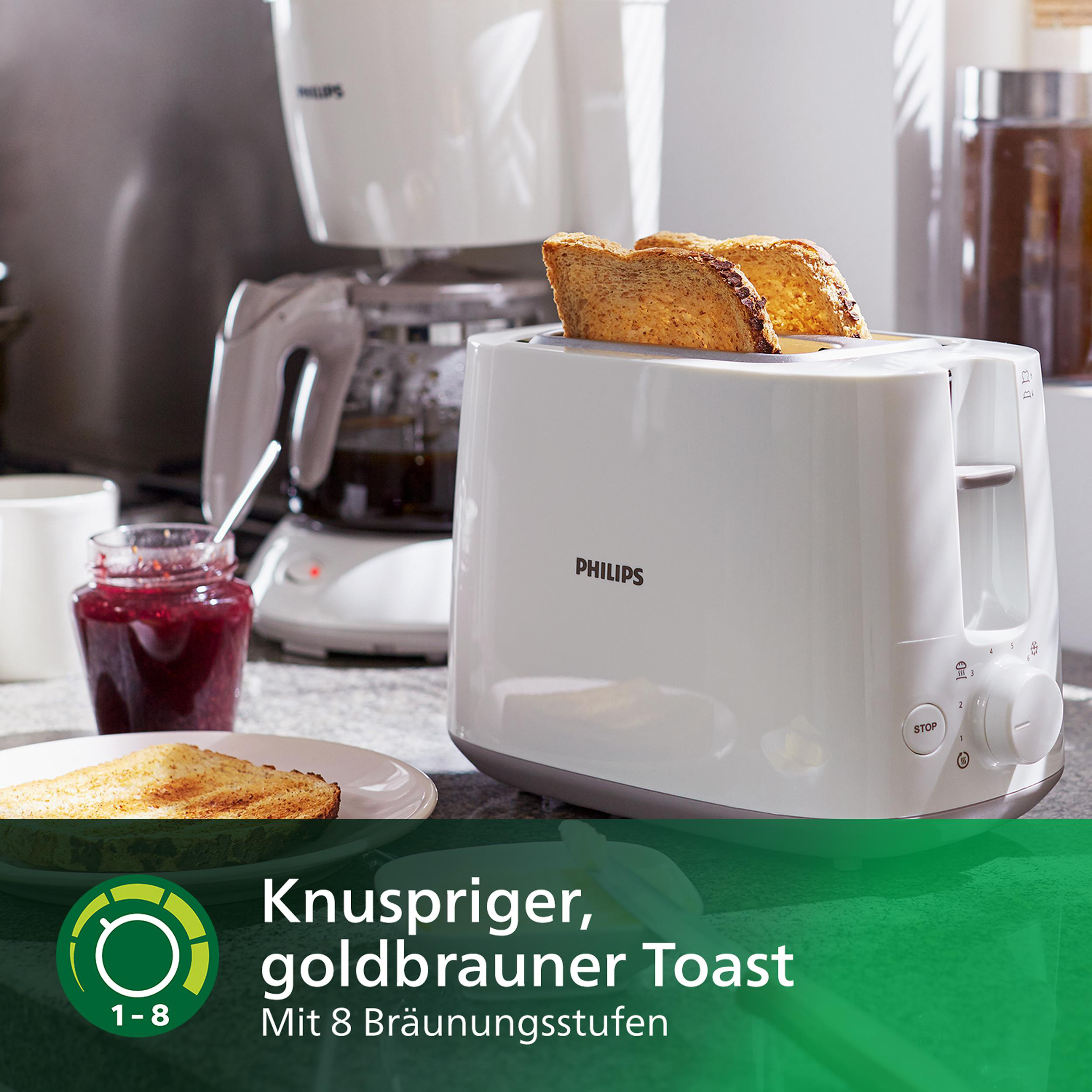 2) Stufen, Daily PHILIPS Brötchenaufsatz Collection Weiß HD2581/00 Toaster Krümelschublade, (830 Schlitze: 8 Watt,