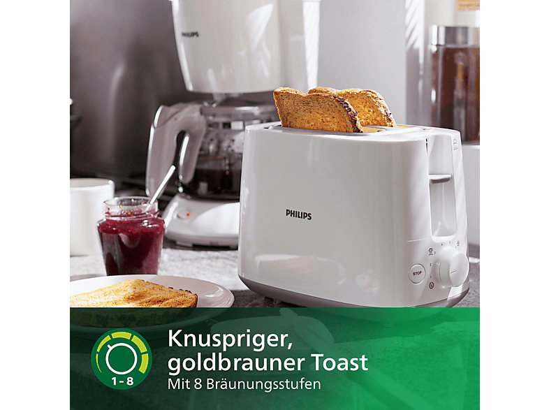 PHILIPS HD2581/00 Daily Collection 8 Stufen, Krümelschublade, Brötchenaufsatz Toaster Weiß (830 Watt, Schlitze: 2)