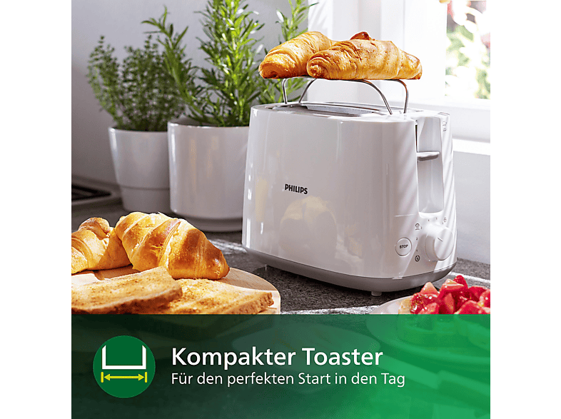 PHILIPS HD2581/00 Daily Collection 8 Stufen, Krümelschublade, Brötchenaufsatz Toaster Weiß (830 Watt, Schlitze: 2)