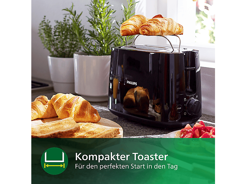 PHILIPS HD2581/90 Daily Collection 8 Stufen, Krümelschublade, Brötchenaufsatz Toaster Schwarz (830 Watt, Schlitze: 2)