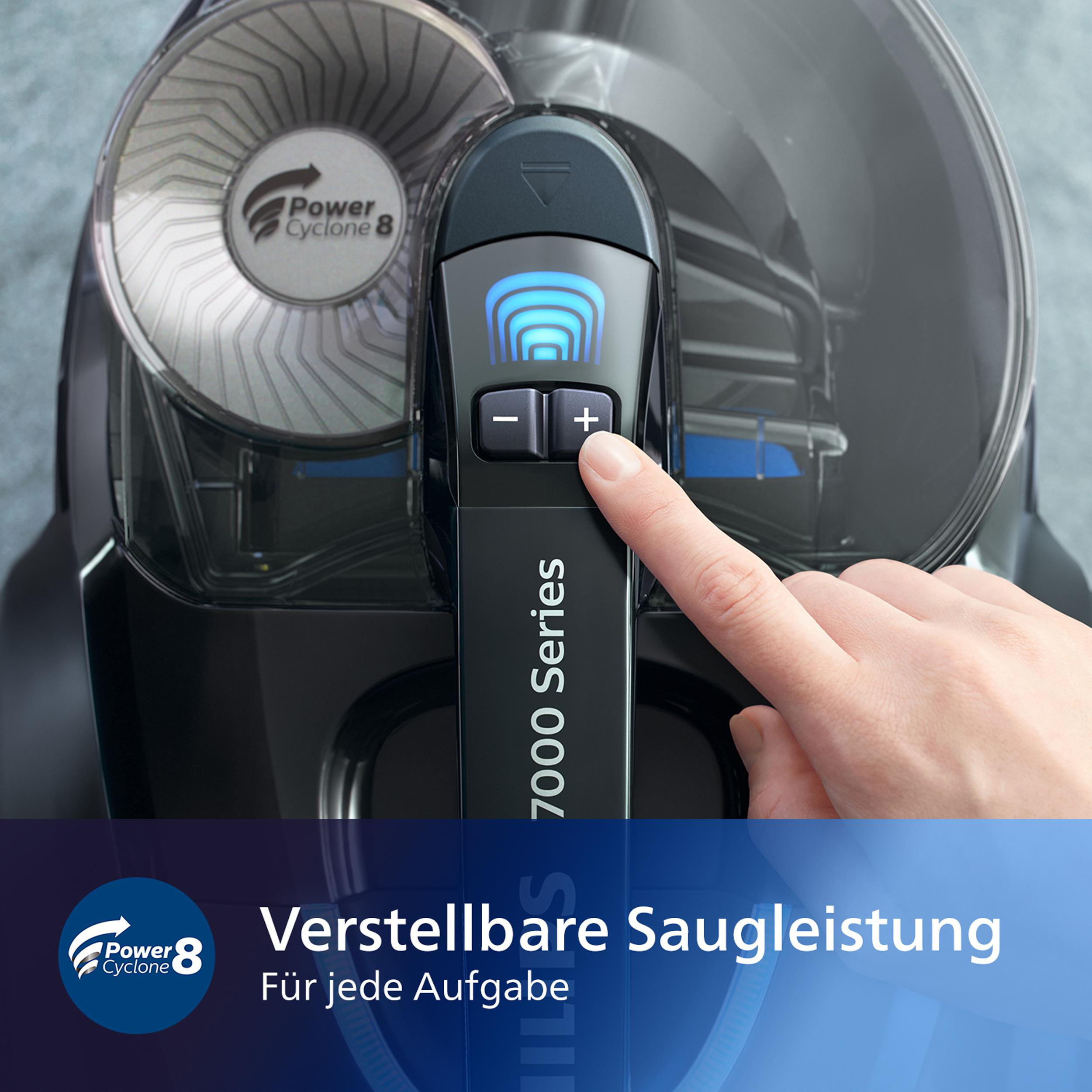 Nahaufnahme eines Staubsaugers mit einstellbarer Saugkraft.