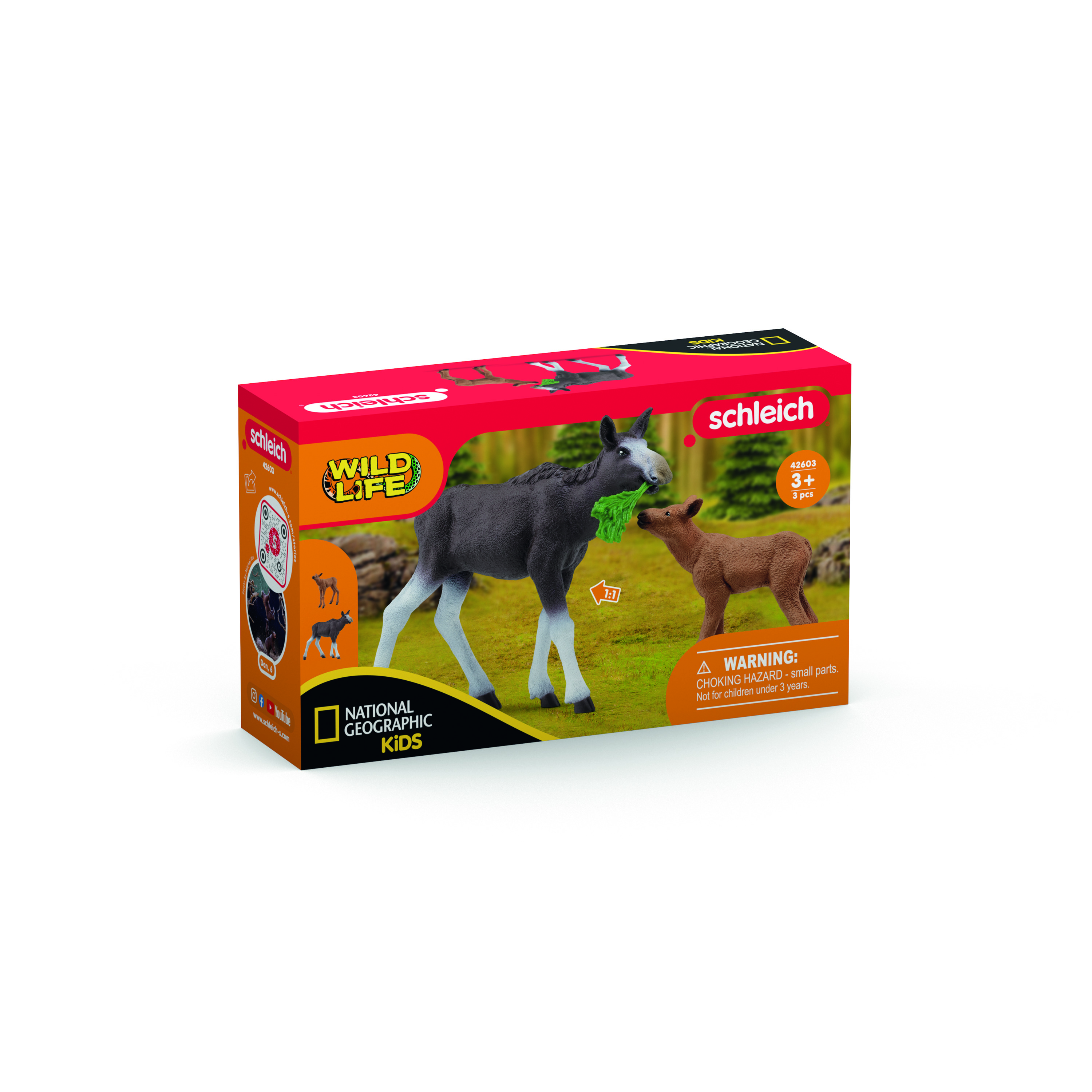 SCHLEICH 42603 Elchkuh mit Mehrfarbig Spielfigur Kalb (NatGeo)